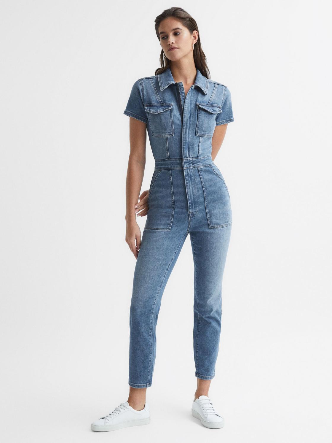 Reiss Jumpsuits | Good American Good American Denim Jumpsuit Mid Blue - Women