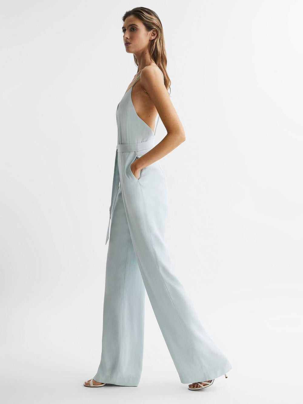 Reiss Jumpsuits | Irina Embellished Wide Leg Jumpsuit Green - Women