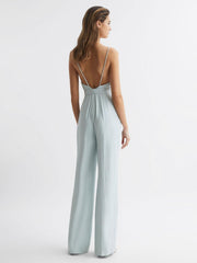 Reiss Jumpsuits | Irina Embellished Wide Leg Jumpsuit Green - Women
