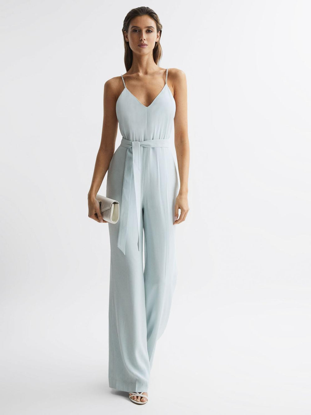 Reiss Jumpsuits | Irina Embellished Wide Leg Jumpsuit Green - Women