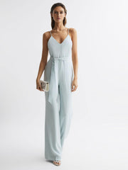 Reiss Jumpsuits | Irina Embellished Wide Leg Jumpsuit Green - Women