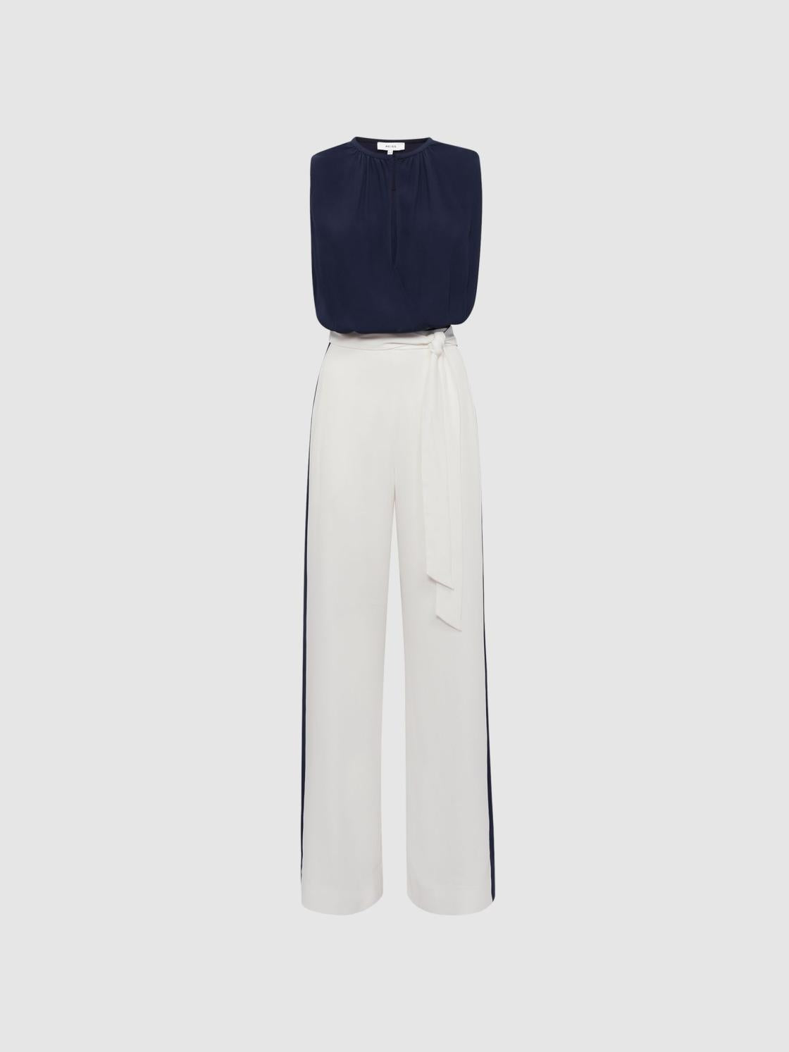 Reiss Jumpsuits | Ivy Wide Leg Side Stripe Jumpsuit Navy/white - Women