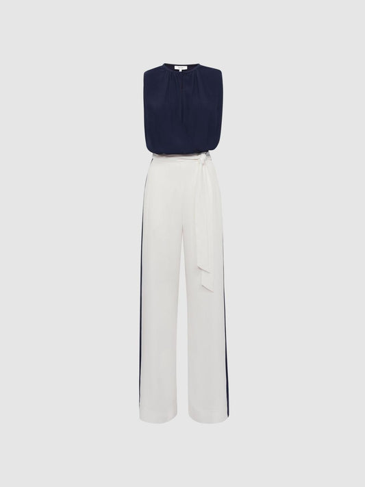 Reiss Jumpsuits | Ivy Wide Leg Side Stripe Jumpsuit Navy/white - Women