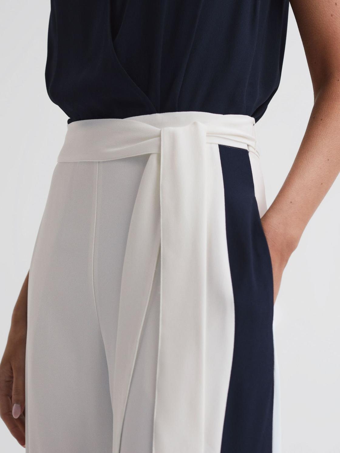 Reiss Jumpsuits | Ivy Wide Leg Side Stripe Jumpsuit Navy/white - Women