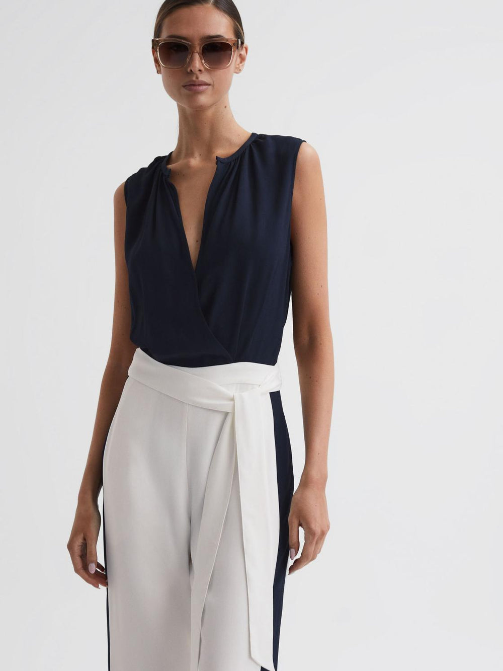 Reiss Jumpsuits | Ivy Wide Leg Side Stripe Jumpsuit Navy/white - Women