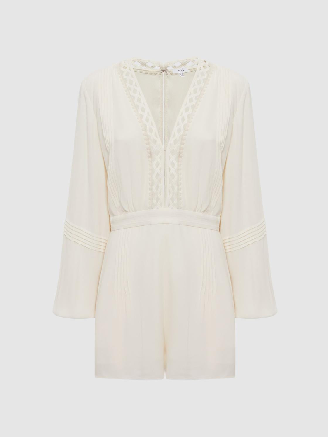 Reiss Jumpsuits | Rachelle Long Sleeve Lattice Playsuit Cream - Women