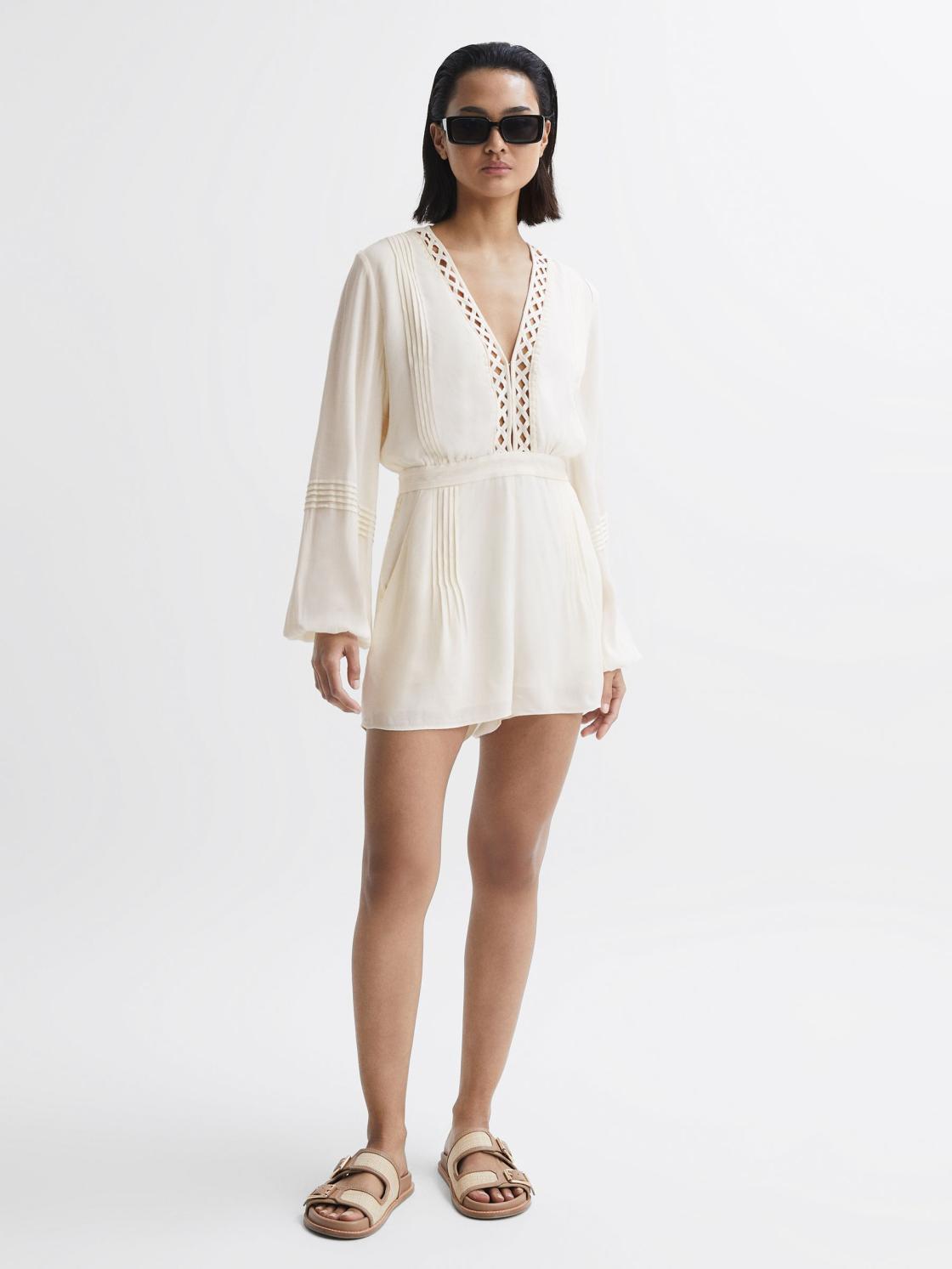 Reiss Jumpsuits | Rachelle Long Sleeve Lattice Playsuit Cream - Women