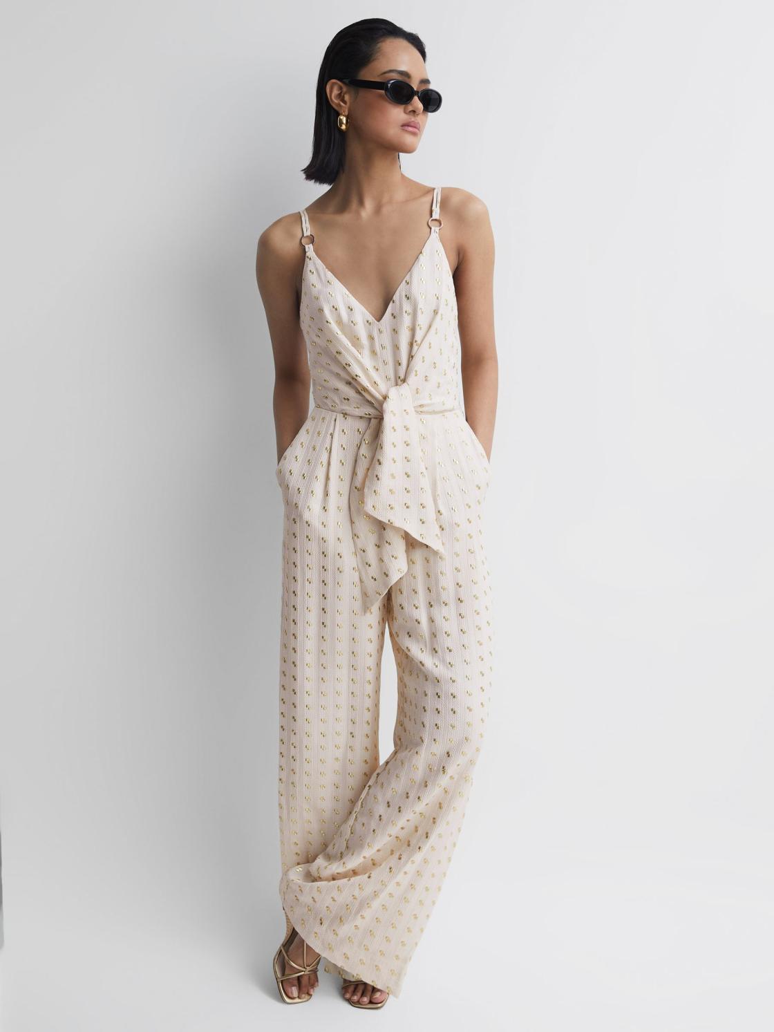 Reiss Jumpsuits | Scarlet Metallic Detail Jumpsuit Ivory - Women