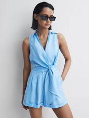 Reiss Jumpsuits | Suki Sleeveless Linen Playsuit Blue - Women