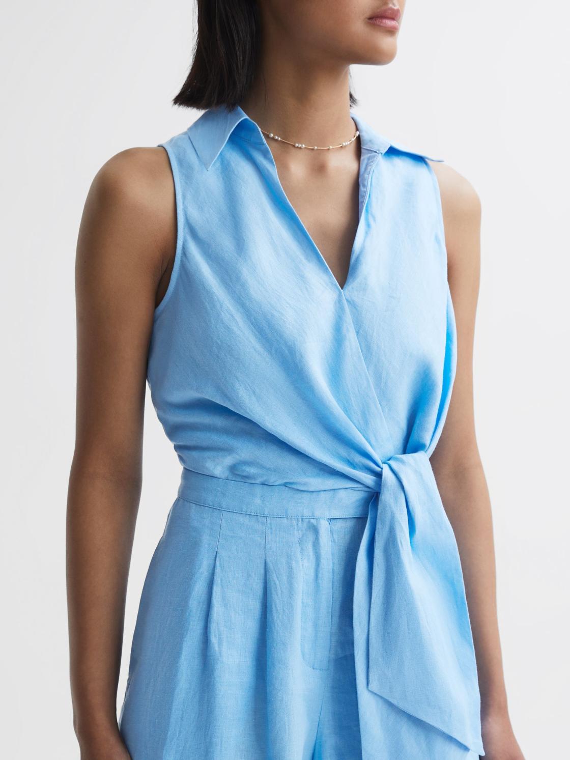 Reiss Jumpsuits | Suki Sleeveless Linen Playsuit Blue - Women