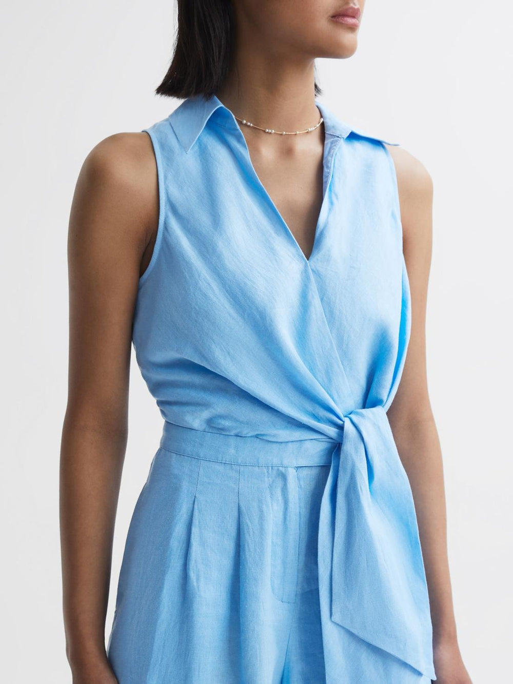 Reiss Jumpsuits | Suki Sleeveless Linen Playsuit Blue - Women