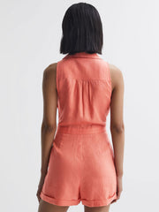 Reiss Jumpsuits | Suki Sleeveless Linen Playsuit Coral - Women