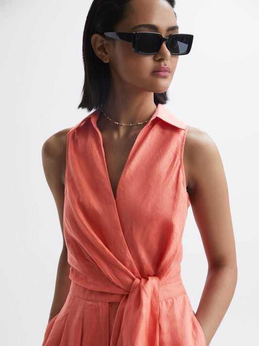 Reiss Jumpsuits | Suki Sleeveless Linen Playsuit Coral - Women