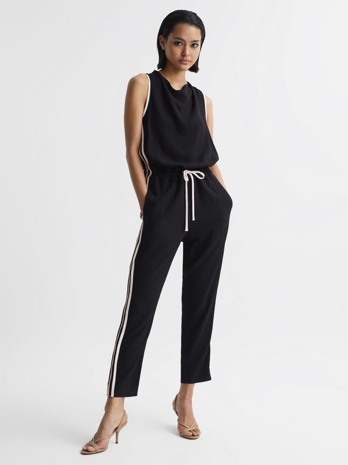 Reiss Jumpsuits | Tyla Side Stripe Jumpsuit Black - Women