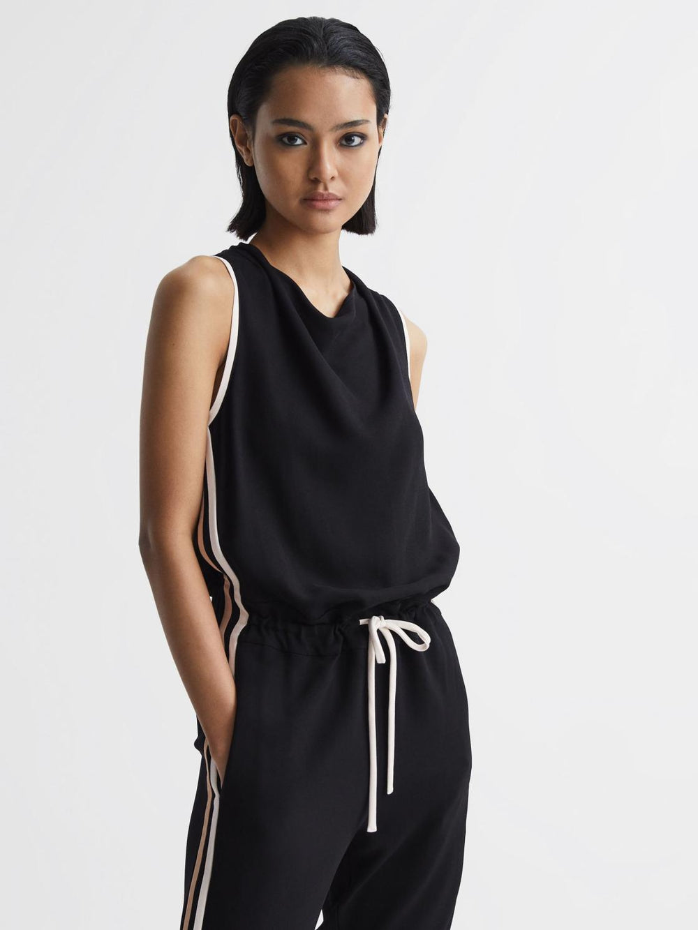 Reiss Jumpsuits | Tyla Side Stripe Jumpsuit Black - Women