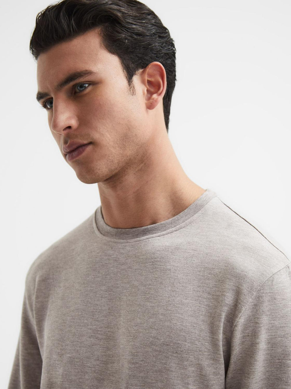 Reiss Knitwear | Adam Melange Crew Neck Jumper Taupe Melange - Men