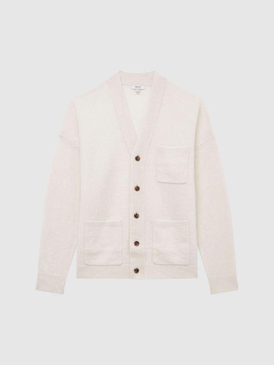Reiss Knitwear | Andrews Merino Wool Cardigan Ecru - Men