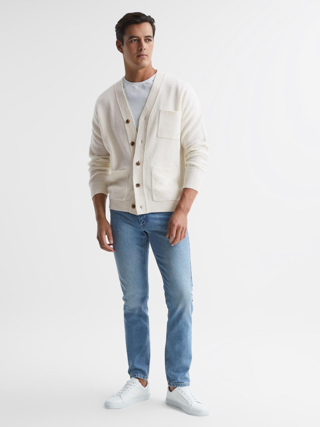 Reiss Knitwear | Andrews Merino Wool Cardigan Ecru - Men