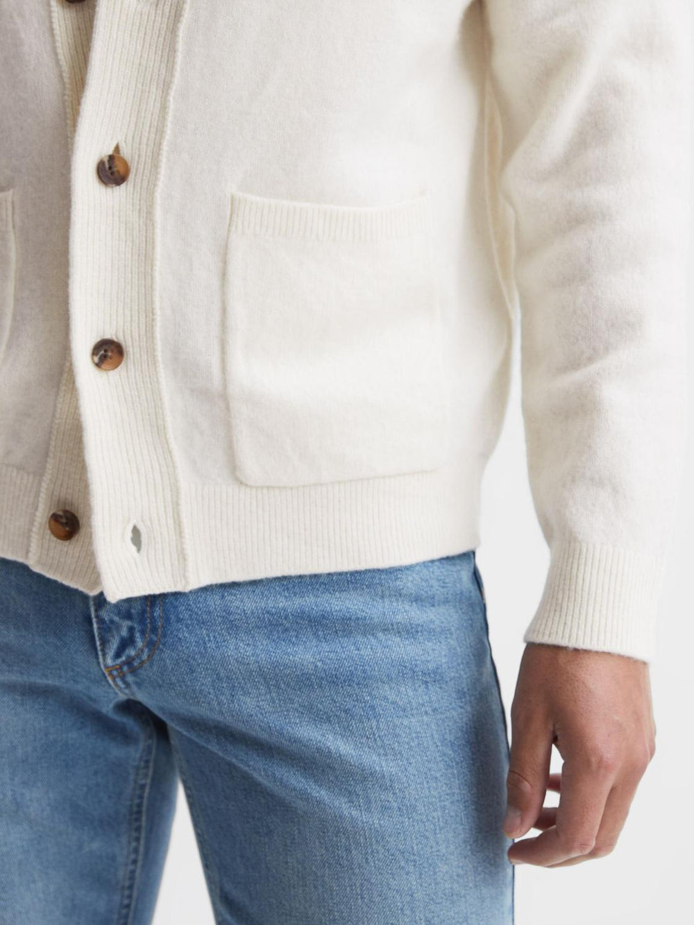 Reiss Knitwear | Andrews Merino Wool Cardigan Ecru - Men