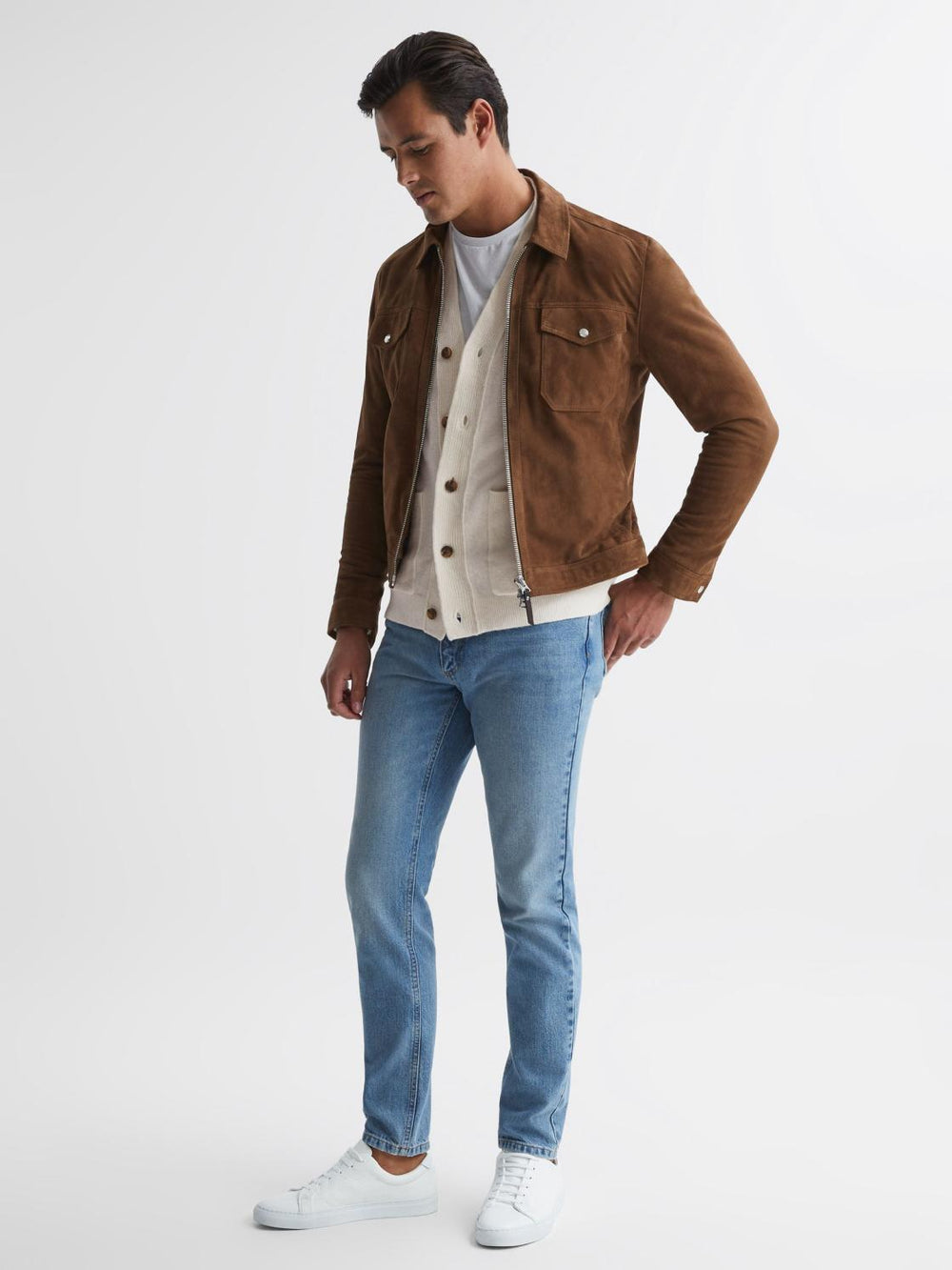 Reiss Knitwear | Andrews Merino Wool Cardigan Ecru - Men