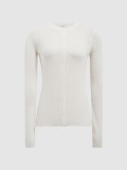 Reiss Knitwear | Arabella Silk Wool Blend Ribbed Cardigan Ivory - Women