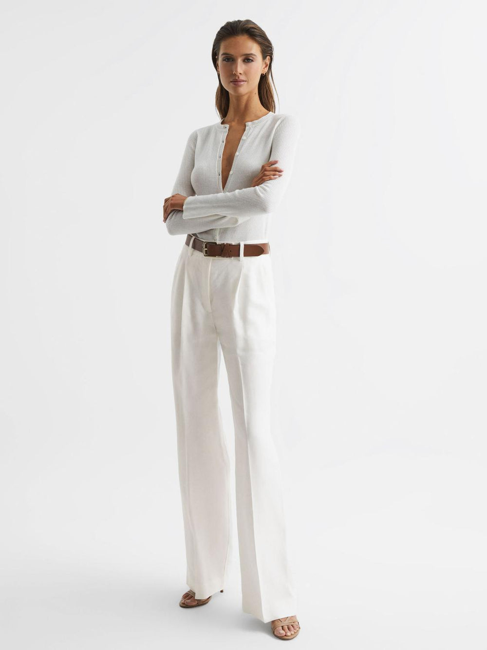 Reiss Knitwear | Arabella Silk Wool Blend Ribbed Cardigan Ivory - Women