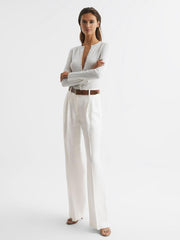 Reiss Knitwear | Arabella Silk Wool Blend Ribbed Cardigan Ivory - Women