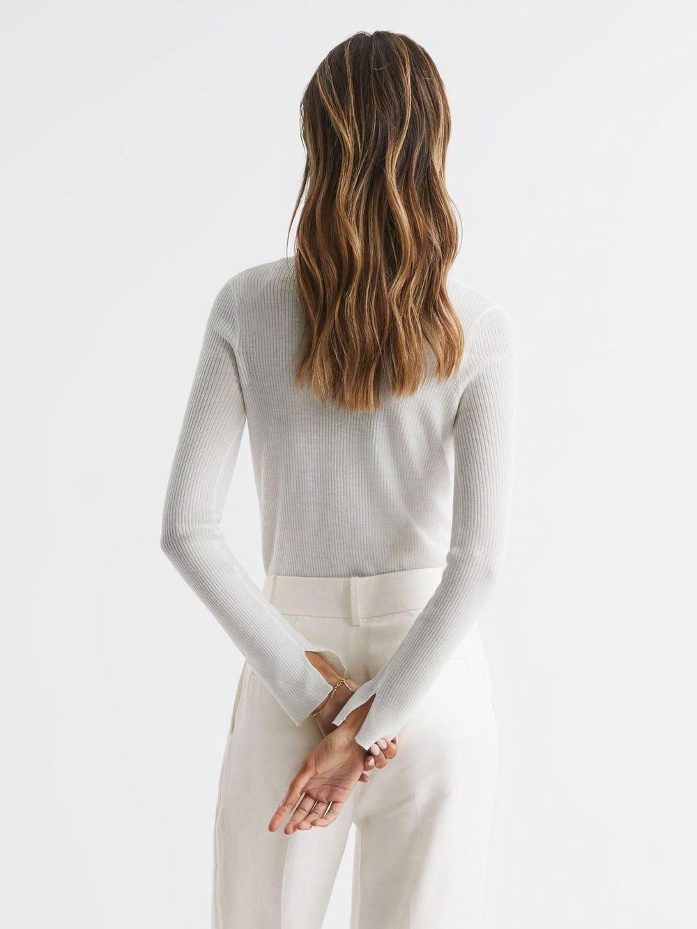 Reiss Knitwear | Arabella Silk Wool Blend Ribbed Cardigan Ivory - Women