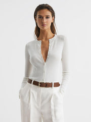 Reiss Knitwear | Arabella Silk Wool Blend Ribbed Cardigan Ivory - Women