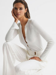 Reiss Knitwear | Arabella Silk Wool Blend Ribbed Cardigan Ivory - Women