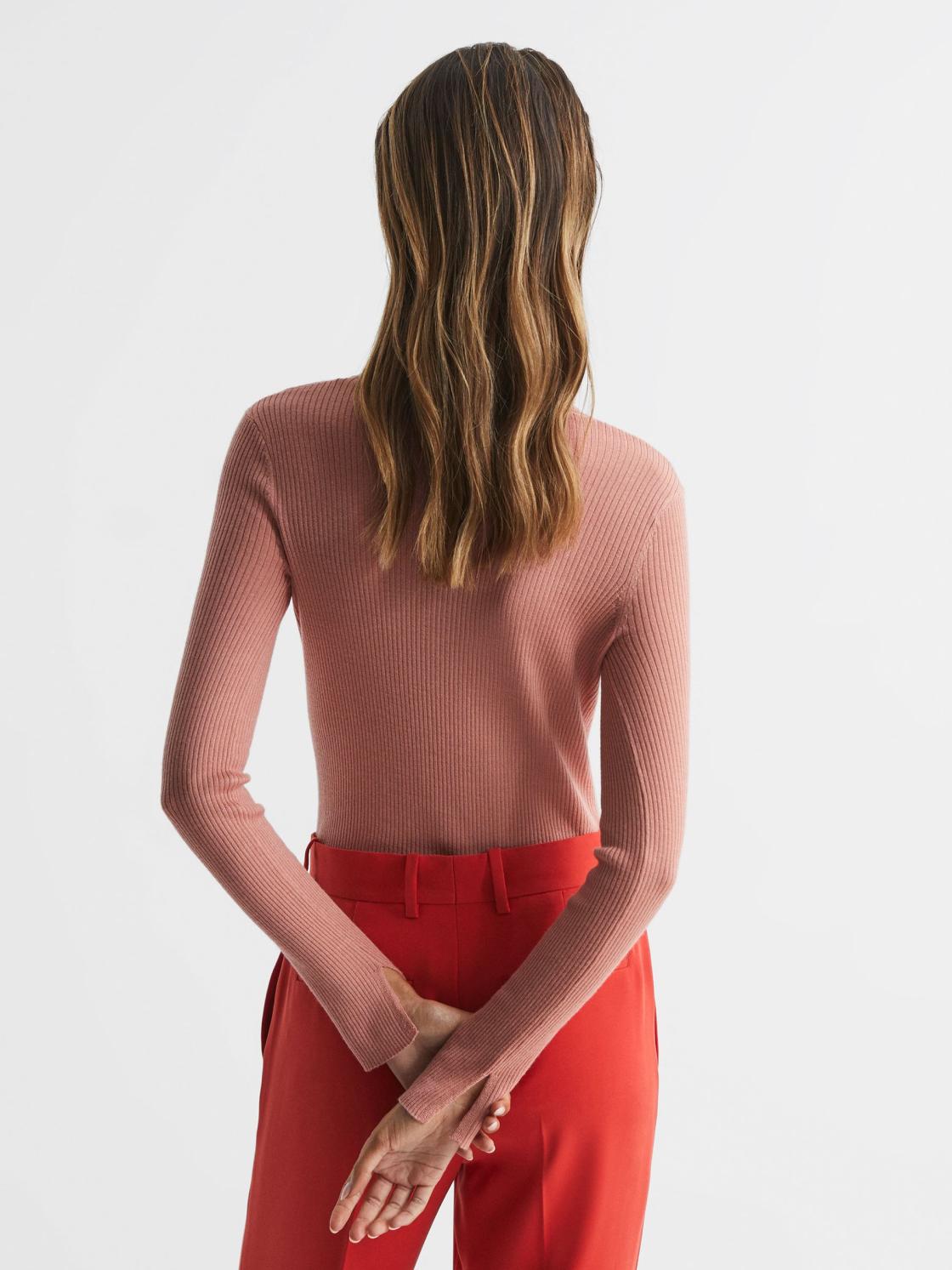 Reiss Knitwear | Arabella Silk Wool Blend Ribbed Cardigan Pink - Women