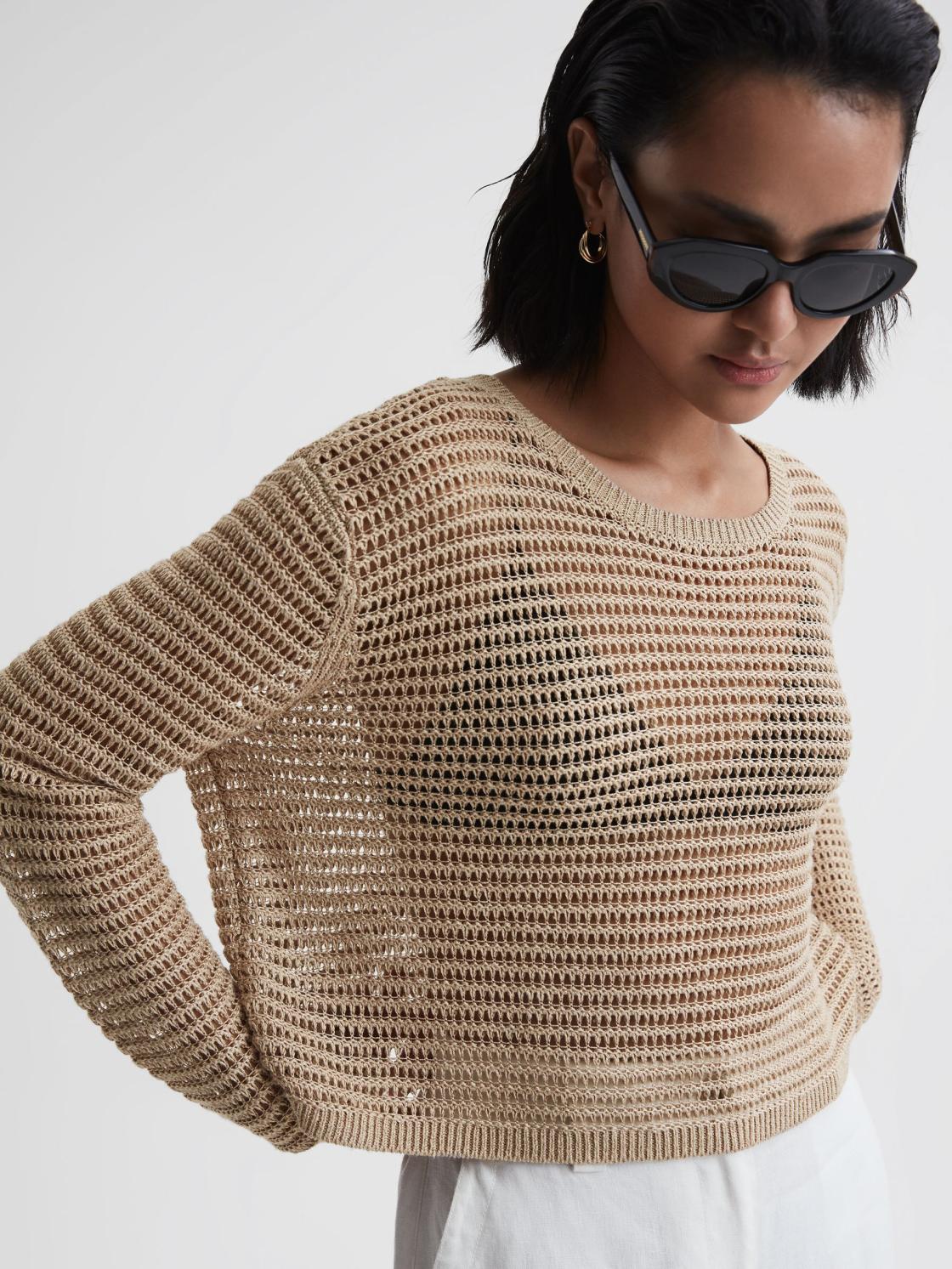 Reiss Knitwear | Avril Open Stitch Crew Neck Jumper Neutral - Women