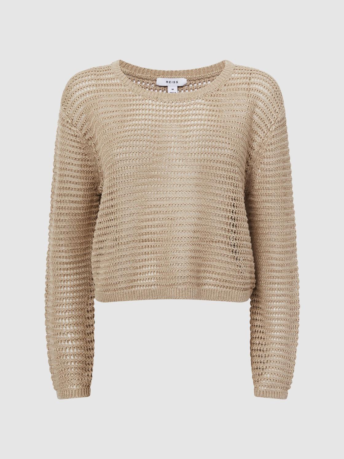 Reiss Knitwear | Avril Open Stitch Crew Neck Jumper Neutral - Women