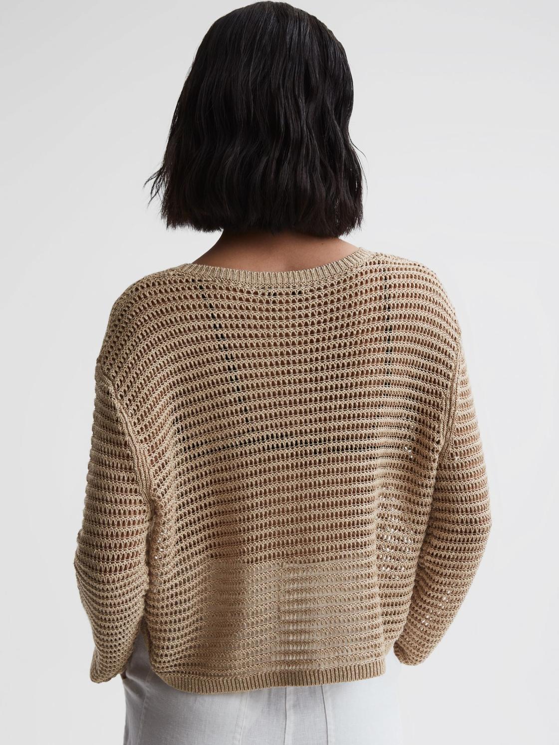 Reiss Knitwear | Avril Open Stitch Crew Neck Jumper Neutral - Women