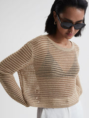Reiss Knitwear | Avril Open Stitch Crew Neck Jumper Neutral - Women