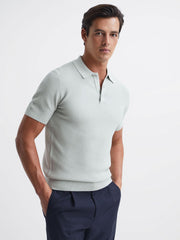 Reiss Knitwear | Bennie Press Stud Textured Polo Shirt Airforce Blue - Men