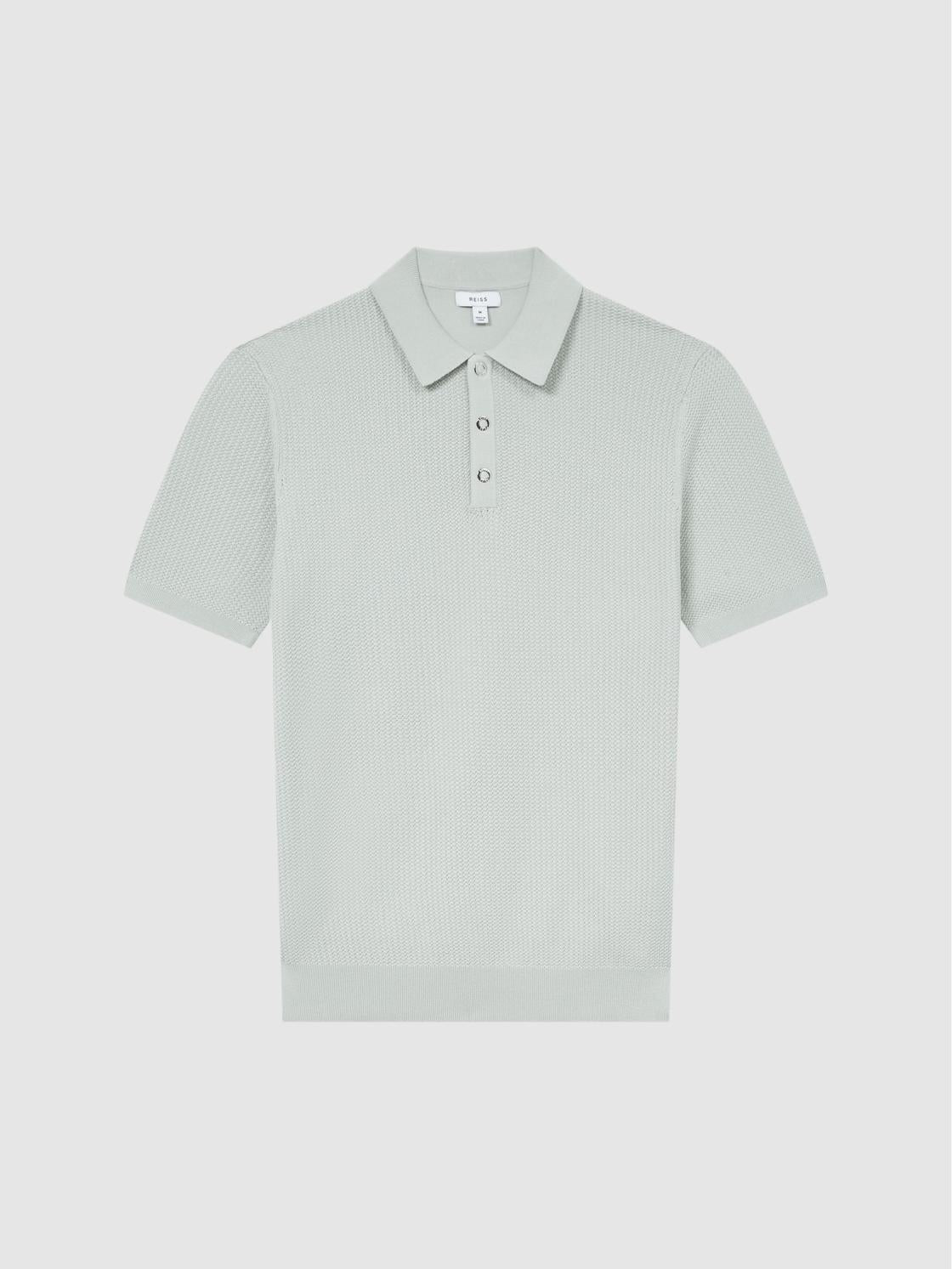 Reiss Knitwear | Bennie Press Stud Textured Polo Shirt Airforce Blue - Men