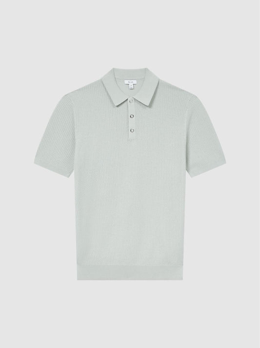 Reiss Knitwear | Bennie Press Stud Textured Polo Shirt Airforce Blue - Men