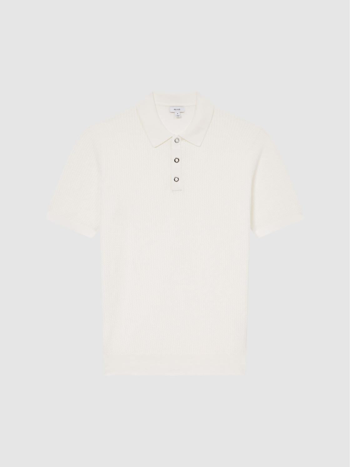 Reiss Knitwear | Bennie Press Stud Textured Polo Shirt Airforce Blue - Men