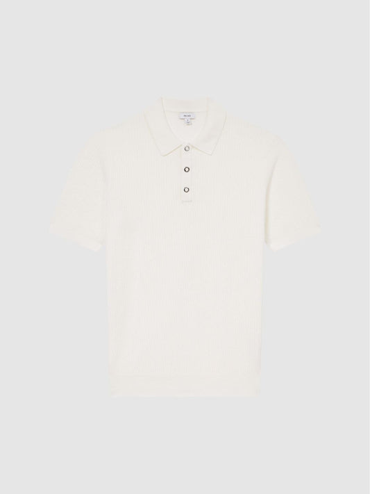 Reiss Knitwear | Bennie Press Stud Textured Polo Shirt Airforce Blue - Men