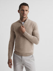 Reiss Knitwear | Blackhall Merino Wool Zip Neck Jumper Black - Men
