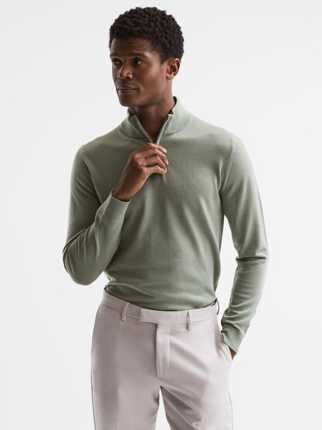 Reiss Knitwear | Blackhall Merino Wool Zip Neck Jumper Black - Men