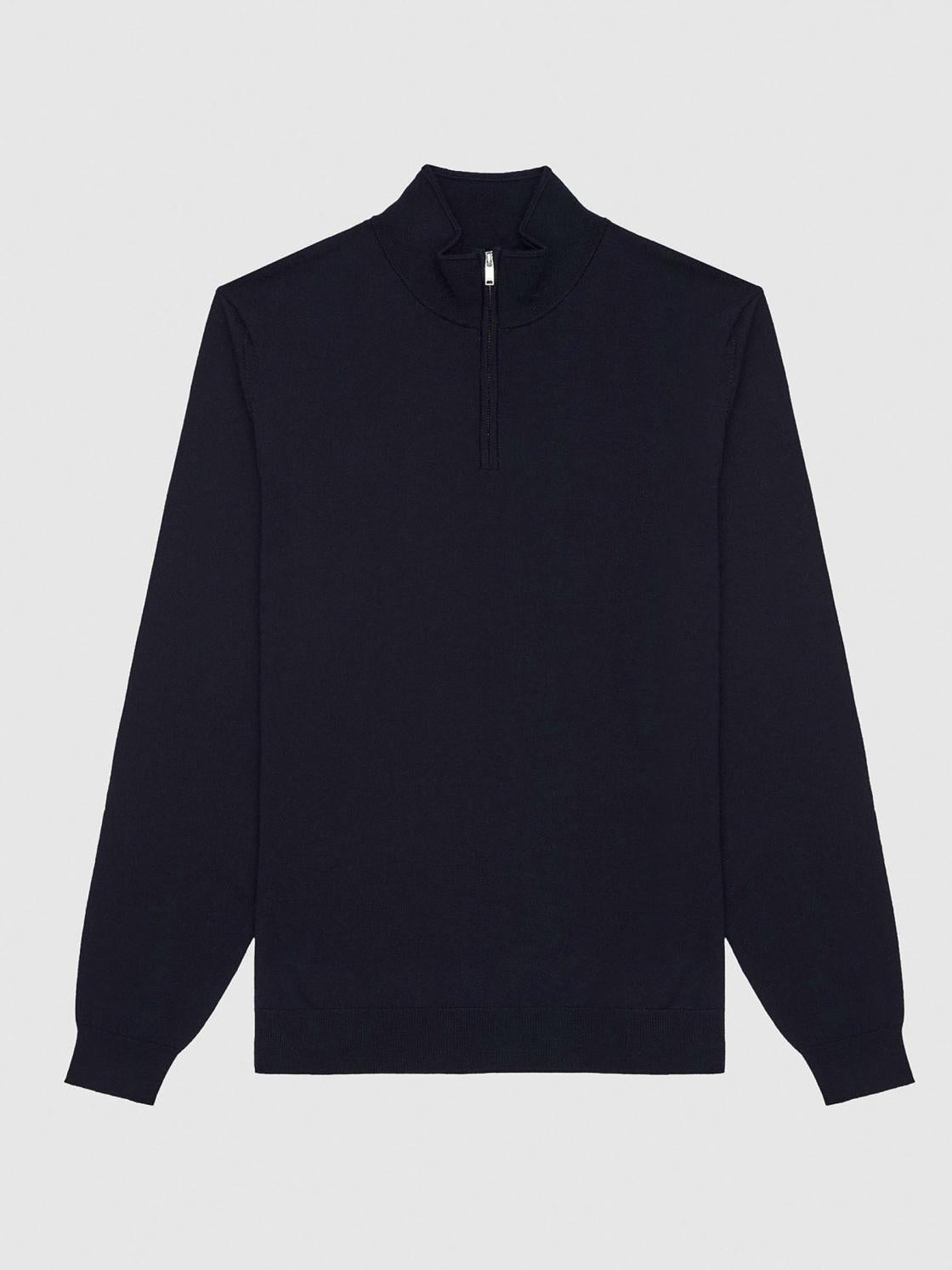 Reiss Knitwear | Blackhall Merino Wool Zip Neck Jumper Black - Men