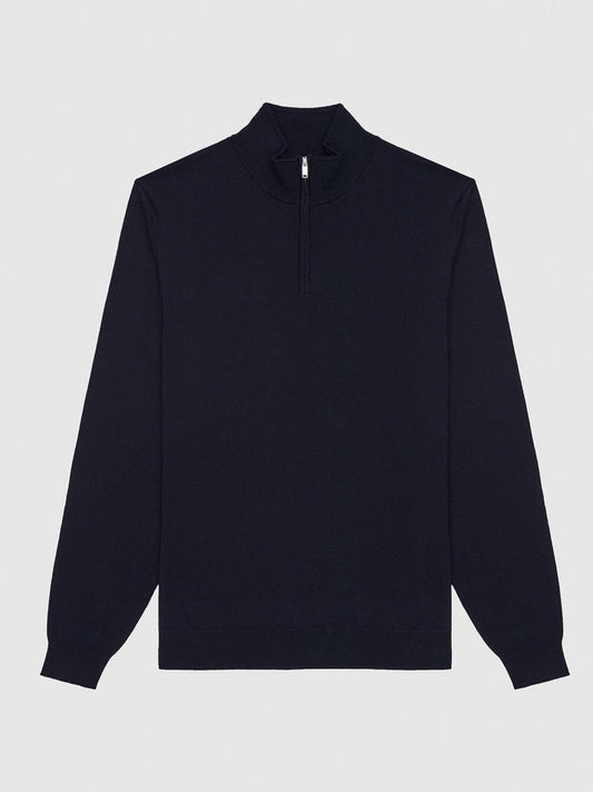Reiss Knitwear | Blackhall Merino Wool Zip Neck Jumper Black - Men