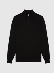 Reiss Knitwear | Blackhall Merino Wool Zip Neck Jumper Black - Men