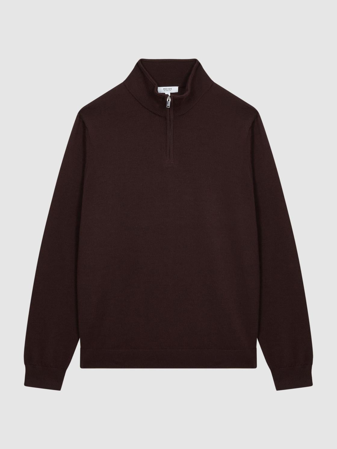 Reiss Knitwear | Blackhall Merino Wool Zip Neck Jumper Black - Men