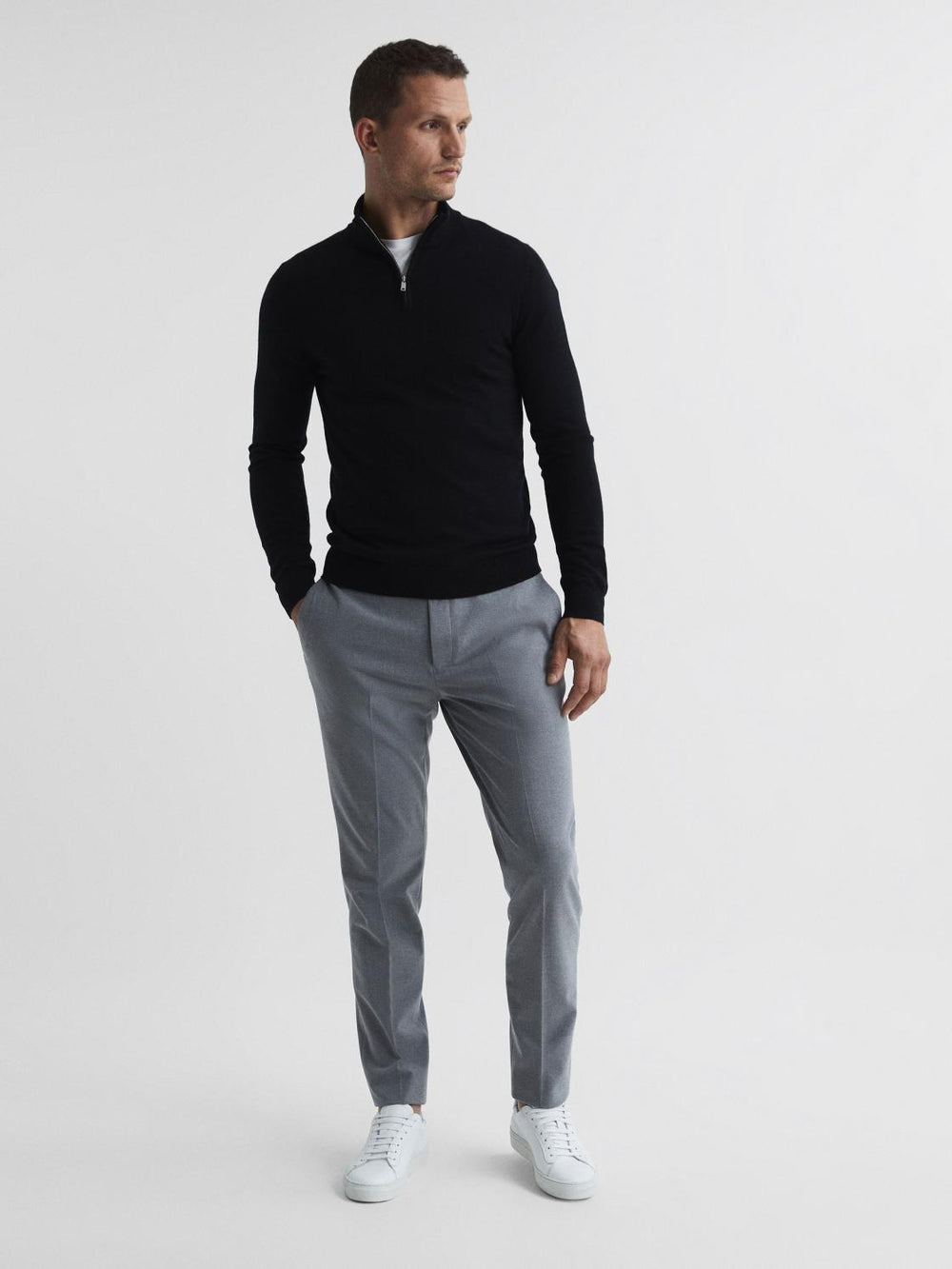 Reiss Knitwear | Blackhall Merino Wool Zip Neck Jumper Black - Men