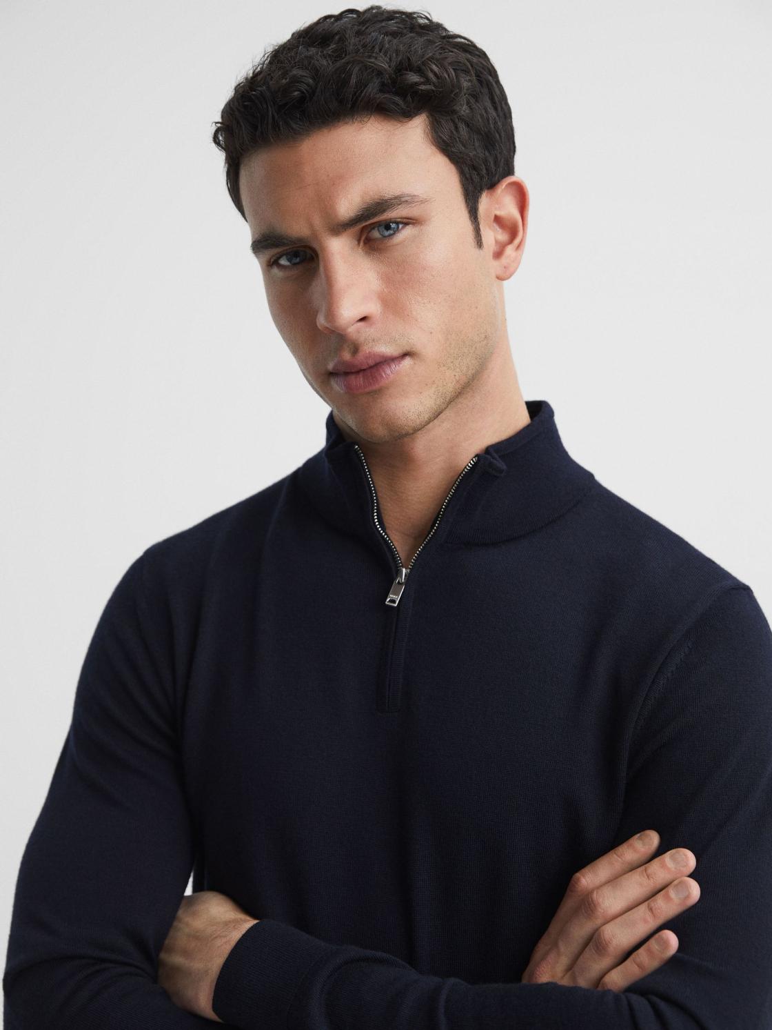 Reiss Knitwear | Blackhall Merino Wool Zip Neck Jumper Black - Men