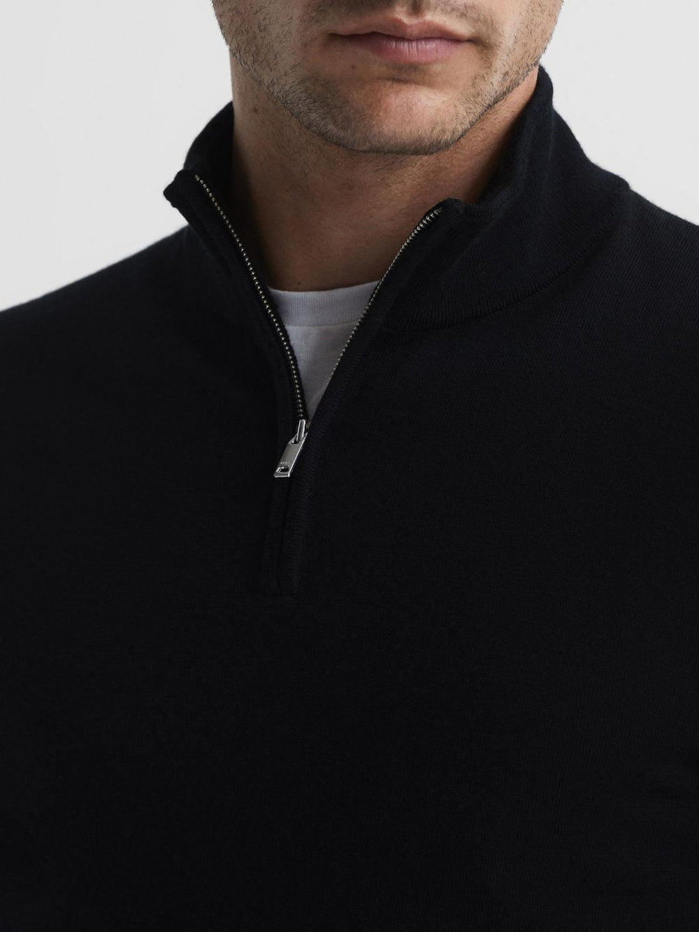 Reiss Knitwear | Blackhall Merino Wool Zip Neck Jumper Black - Men
