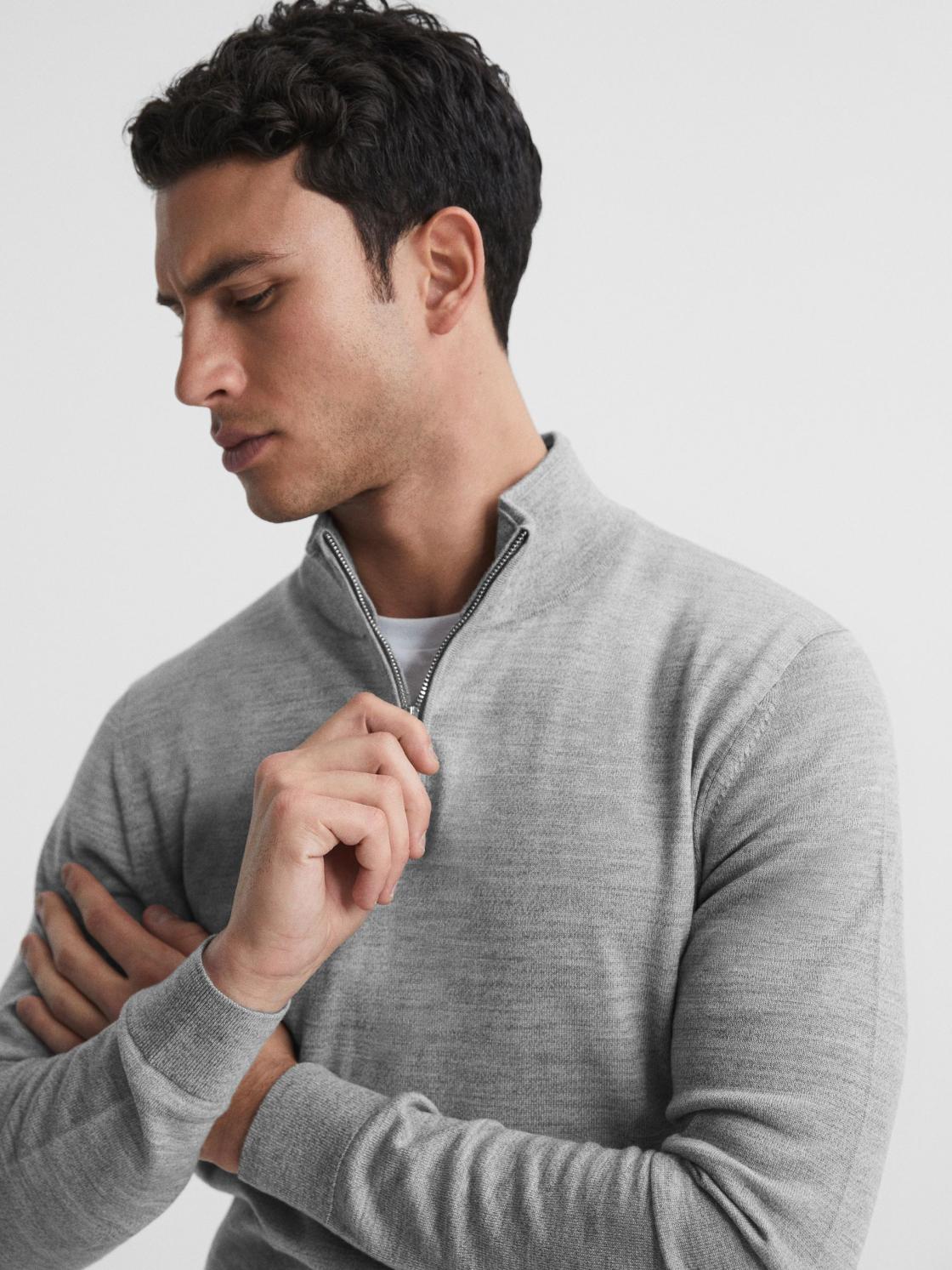 Reiss Knitwear | Blackhall Merino Wool Zip Neck Jumper Black - Men